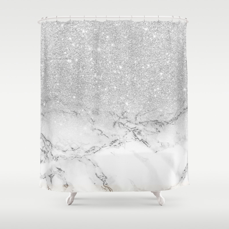 Modern Faux Grey Silver Glitter Ombre, Marble 70 Inch X 72 Shower Curtain In Silver