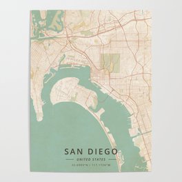 San Diego, United States - Vintage Map Poster