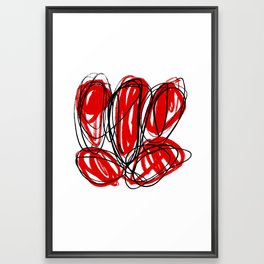 Red, Black, and White Minimalist Abstract Linear Painting Framed Art Print