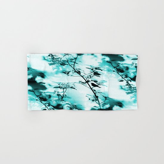 Silhouette of songbird on a branch in turquoise variation Hand & Bath Towel