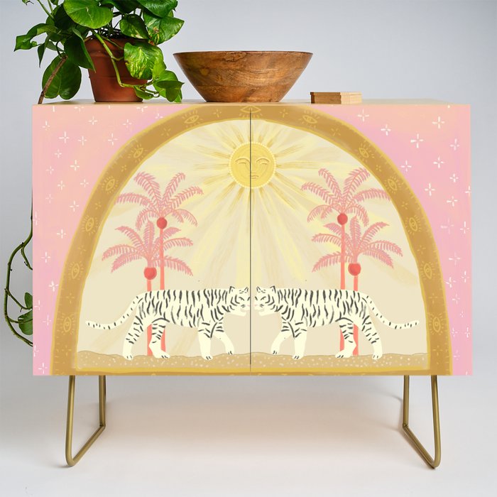 Pink Palm Tree Tigers Credenza
