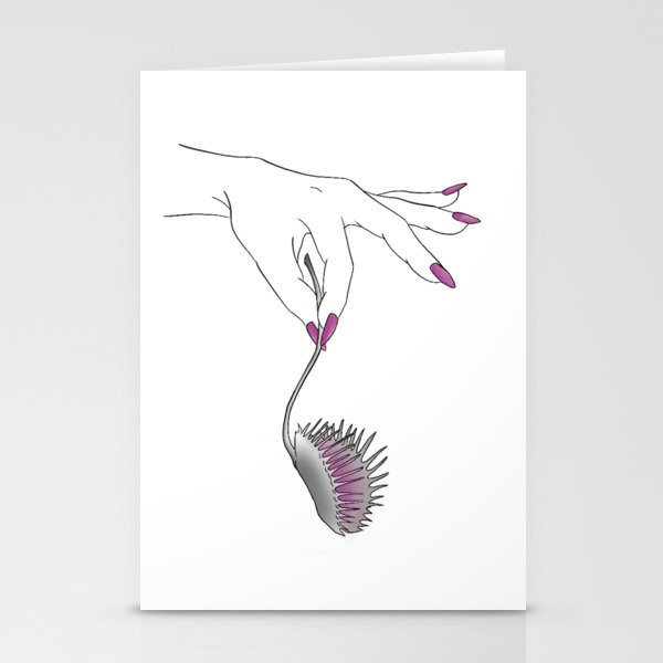 Hand and Purple Venus Fly Trap Line Art Stationery Cards