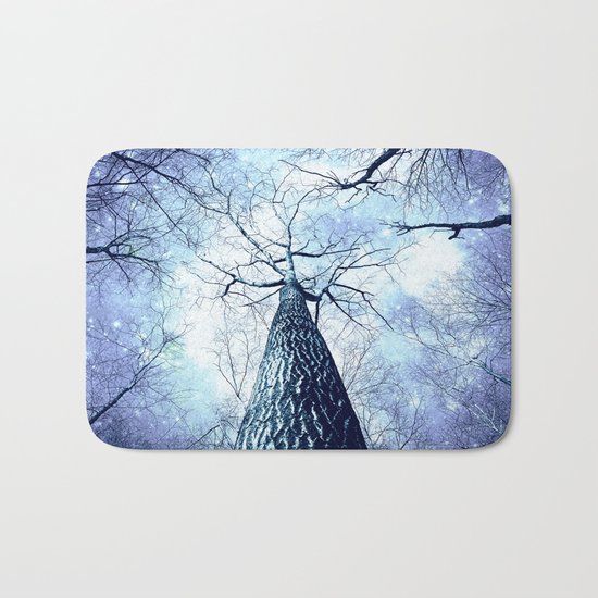 Wintry Trees Periwinkle Ice Blue Space Bath Mat