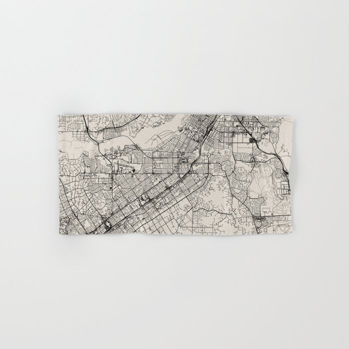 USA, Riverside City Map - Black and White Hand & Bath Towel