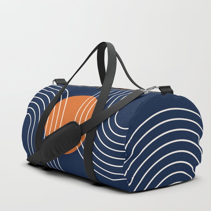 Geometric Lines in Navy Blue Orange 5 (Rainbow Abstraction) Duffle Bag