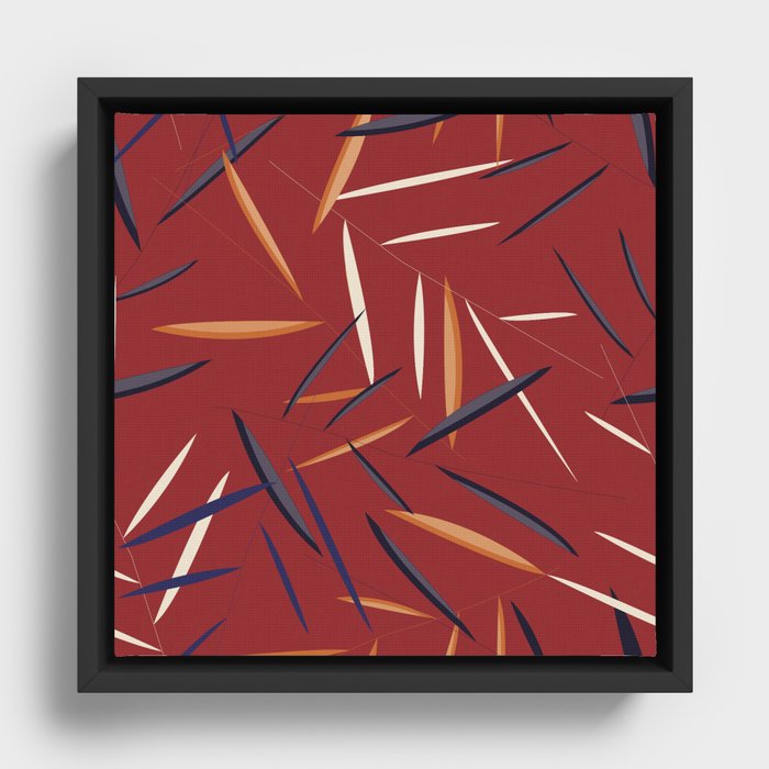 Leaves in a red background Framed Canvas