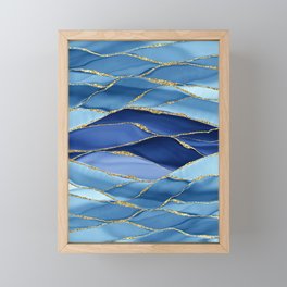 Dark Mystic Blue Marble Mermaid Ocean Waves Framed Mini Art Print