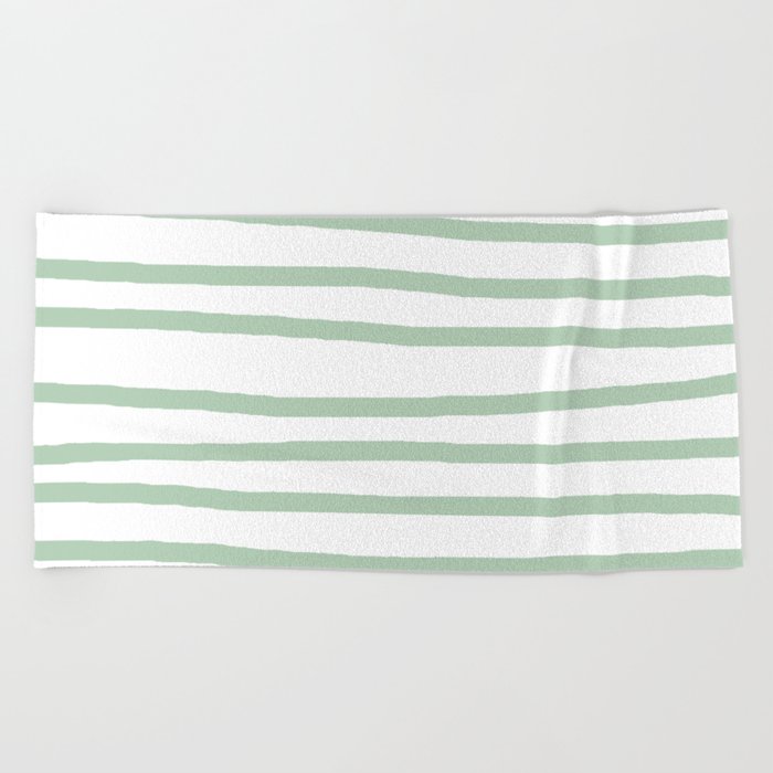 Simply Drawn Stripes Pastel Cactus Green and White Beach Towel