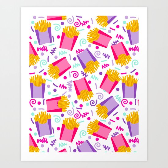 French Fries junk food party time razzle neon bright happy fun kids children pop art pattern foods Art Print