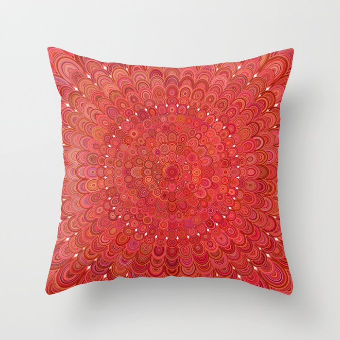 Red Floral Mandala Throw Pillow