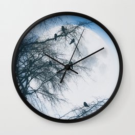 Crows Against Full Moon 2 Wall Clock