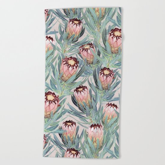 Pale Painted Protea Neriifolia Beach Towel