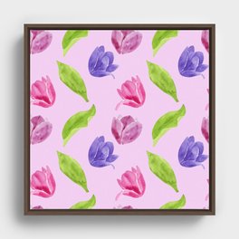 tulips pattern hand draw watercolor Framed Canvas