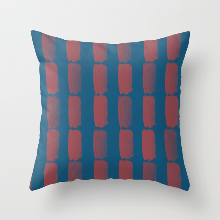 Red and Blue Grid Brushstroke Pattern 2021 Color of the Year Passionate and Long Horizon Throw Pillow