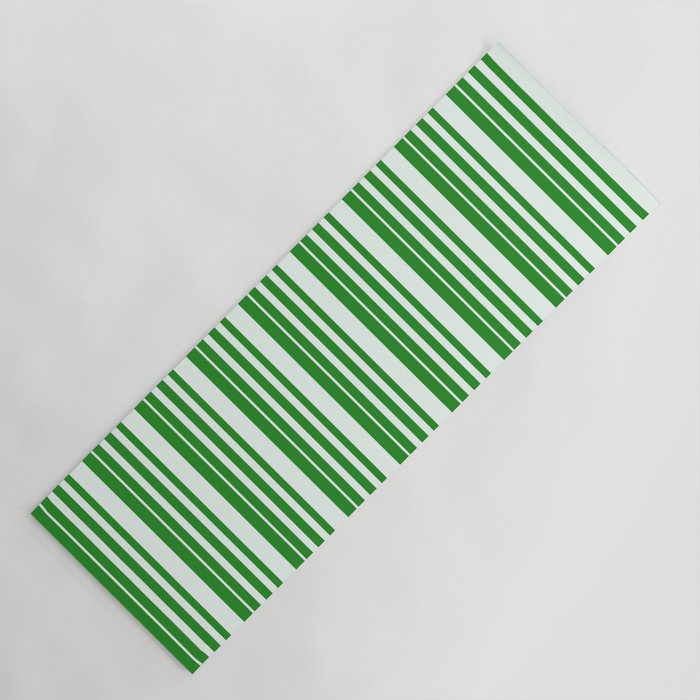 Forest Green & Mint Cream Colored Pattern of Stripes Yoga Mat