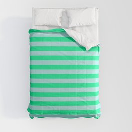 [ Thumbnail: Green & Turquoise Colored Lined/Striped Pattern Comforter ]