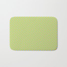 [ Thumbnail: Light Sky Blue and Yellow Colored Pattern of Stripes Bath Mat ]