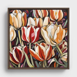 UtopiArt Design - YELLOW & RED TULIPS Framed Canvas