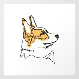 Corgi Dog Puppy One Line Drawing Art Art Print