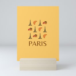 Paris Eiffel Tower Retro Modern Boho Art Decor Yellow Mustard Illustration  Mini Art Print