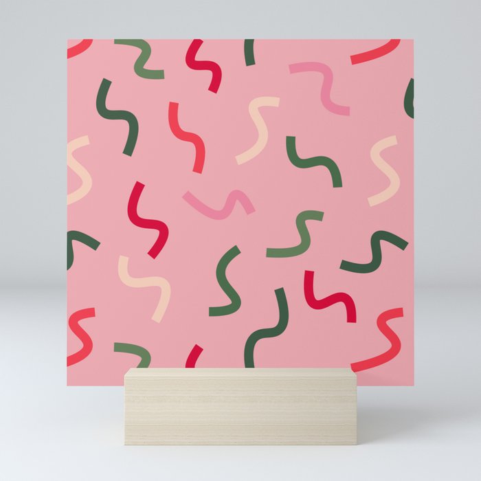 Colourful Squiggly Lines - Christmas Palette - Pink Mini Art Print