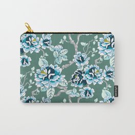 Spring Flowers Pattern Blue on Soft Green  Carry-All Pouch