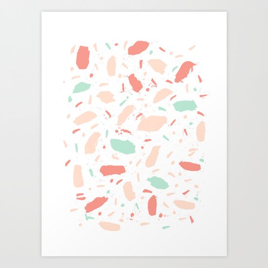 Mint coral terrazzo painted minimal dots splash pattern fun dorm girly decor Art Print