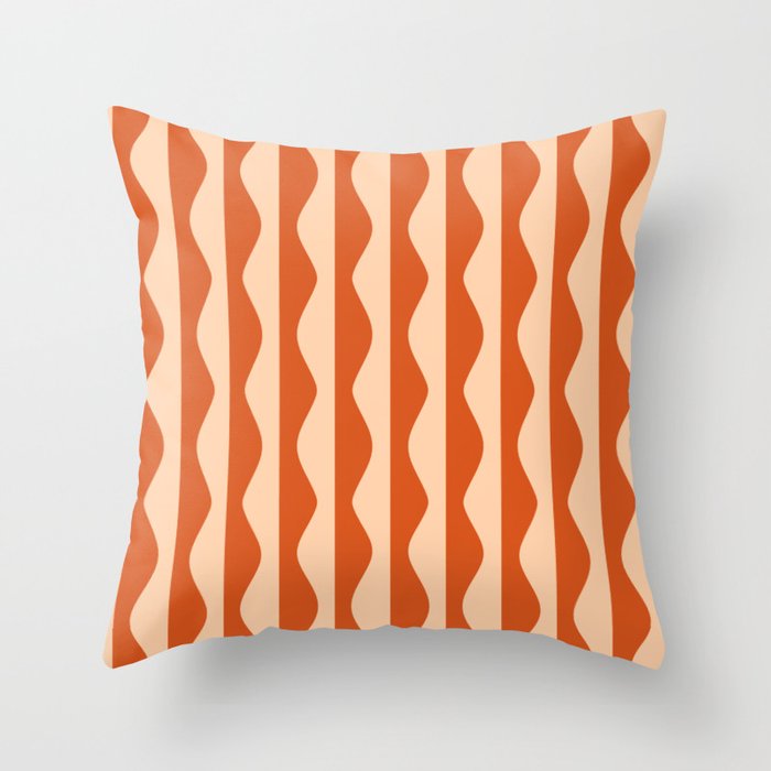Retro Wavy Lines Pattern in Burnt Orange & Peach Throw Pillow