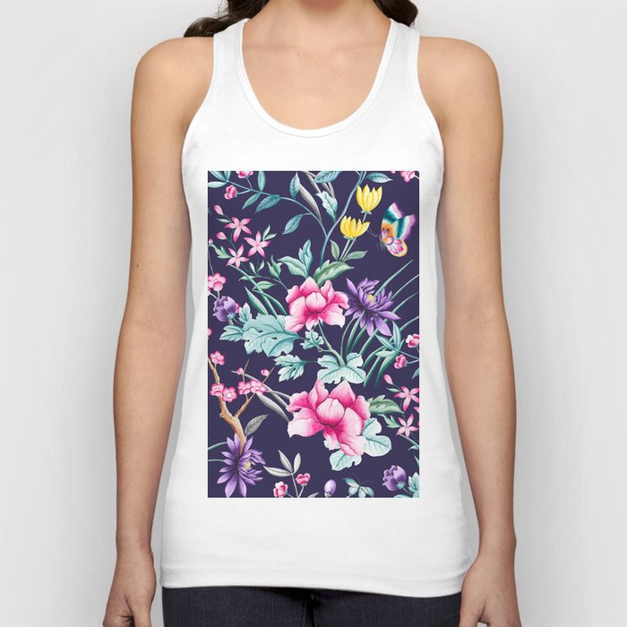 Chinoiserie french navy floral Tank Top