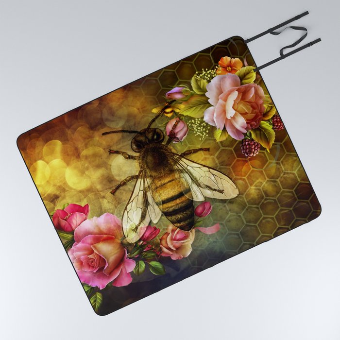 Honey bee floral vintage dream Picnic Blanket