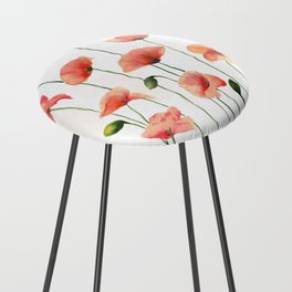 Poppies Watercolor White Background  Counter Stool