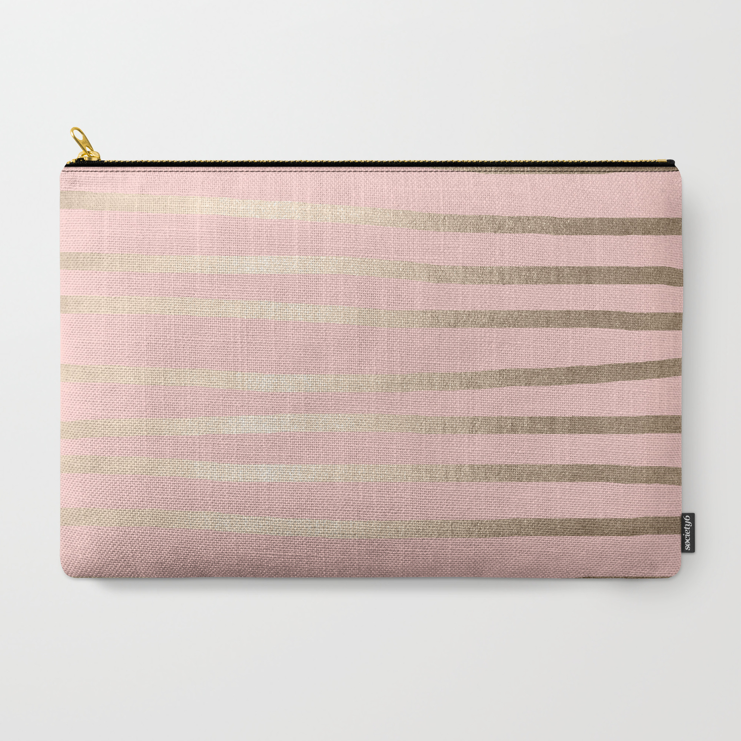 Abstract Drawn Stripes Gold Coral Light Pink Carry All Pouch By