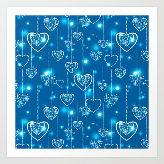 Bright openwork hearts on a light blue background. Art Print