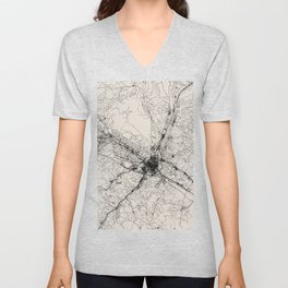 Zaragoza, Spain - Black & White City Map Drawing V Neck T Shirt