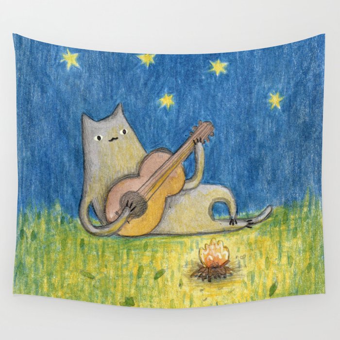Campfire Cat Wall Tapestry