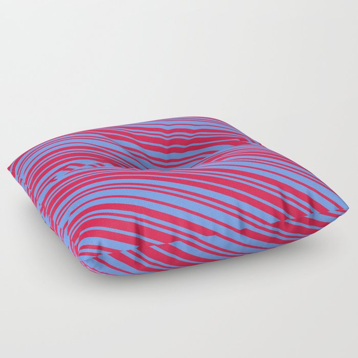 Crimson and Cornflower Blue Colored Lines Pattern Floor Pillow