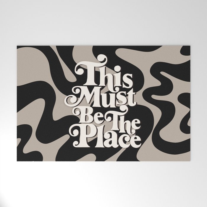 This Must Be The Place - 70s, Vintage, Retro, Abstract Pattern (Black & Beige) Welcome Mat