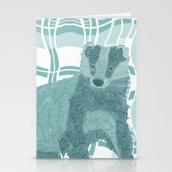 Badger on a pastel blue check like patterned background Stationery Cards