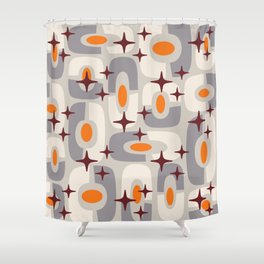 Mid Century Modern Cosmic Abstract 146 Orange Gray and Brown Shower Curtain