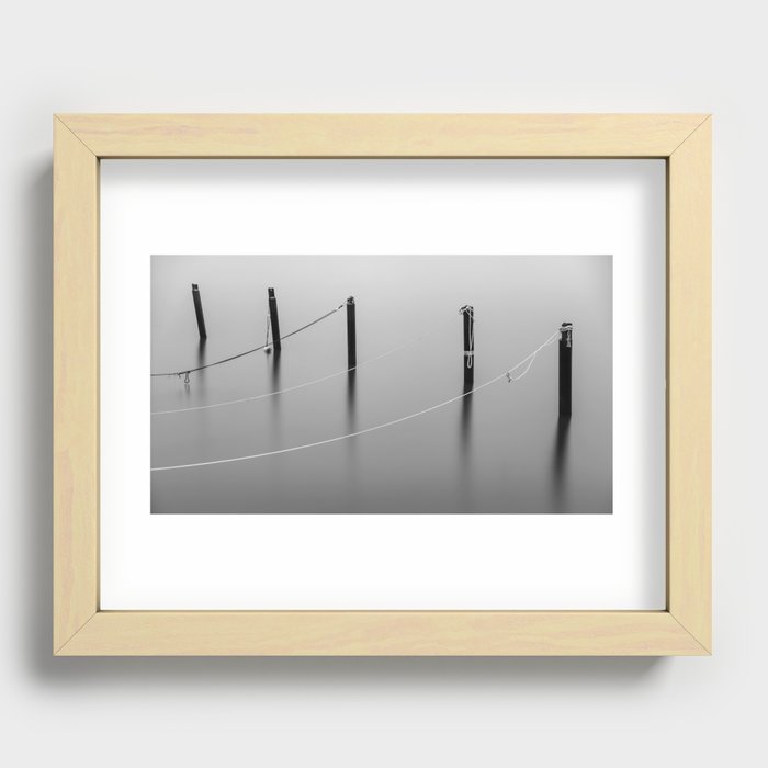 Mooring Poles in Black and White Recessed Framed Print