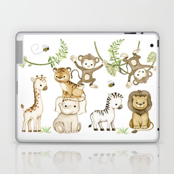 Watercolor Safari Jungle Animals  Laptop & iPad Skin