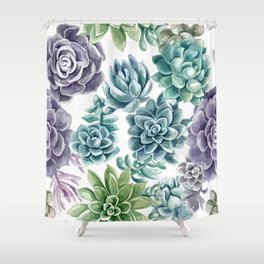 Pattern succulents painted with watercolor Shower Curtain