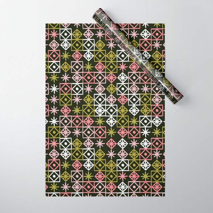 Geometric Lace – Pink on Sage Wrapping Paper