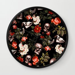 Floral and Skull Dark Pattern Wall Clock