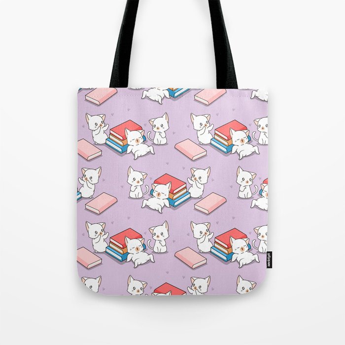 Cats and Books Pattern Tote Bag