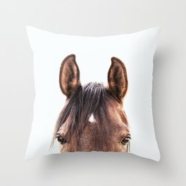 peekaboo horse, bw horse print, horse photo, equestrian, equestrian photo, equestrian decor Throw Pillow