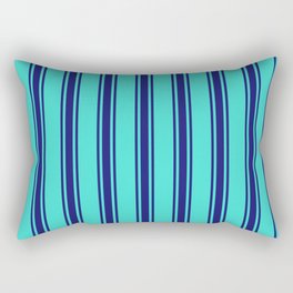 [ Thumbnail: Turquoise & Midnight Blue Colored Pattern of Stripes Rectangular Pillow ]
