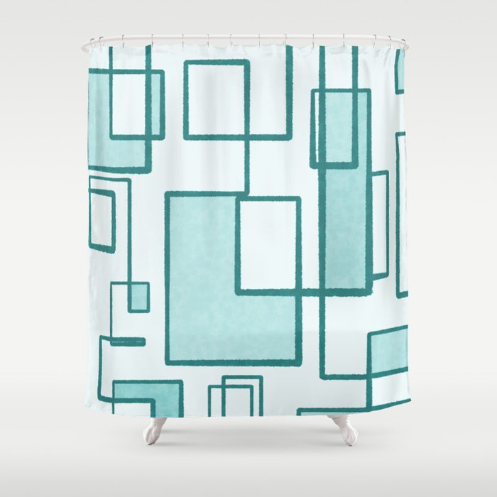 Piet Composition in Light Teal Blue - Mid-Century Modern Minimalist Geometric Abstract Shower Curtain