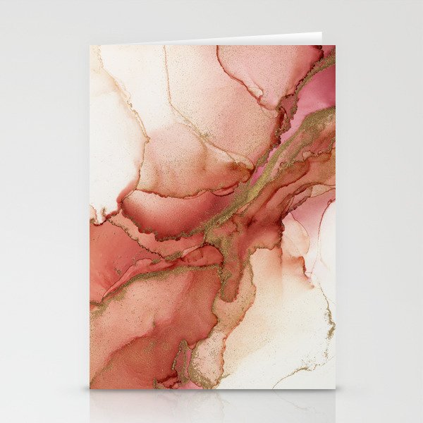 Rosewood Gold Swirls Abstract Ink Painting Stationery Cards