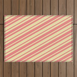 [ Thumbnail: Pale Goldenrod & Light Coral Colored Stripes Pattern Outdoor Rug ]